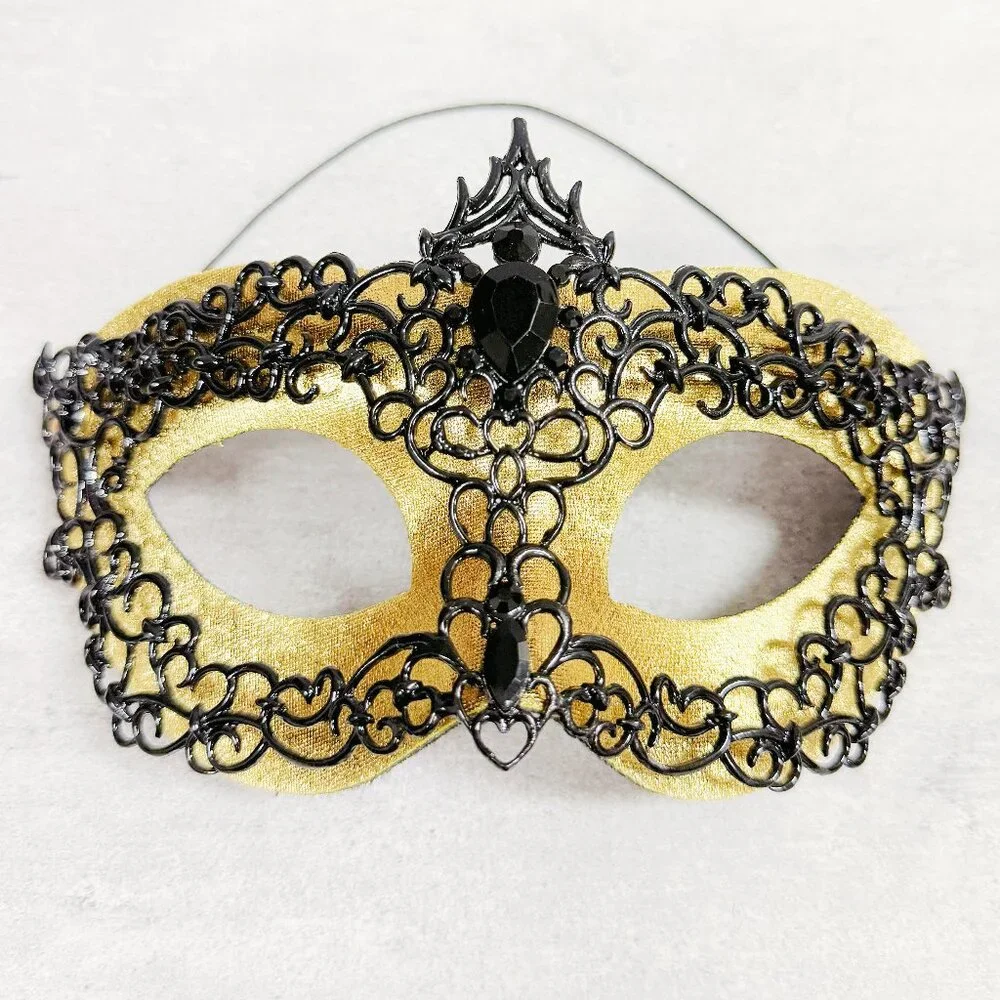 Mens masquerade mask, Black gold mask, Venetian mask, Prom mask, 2 in 1 mask